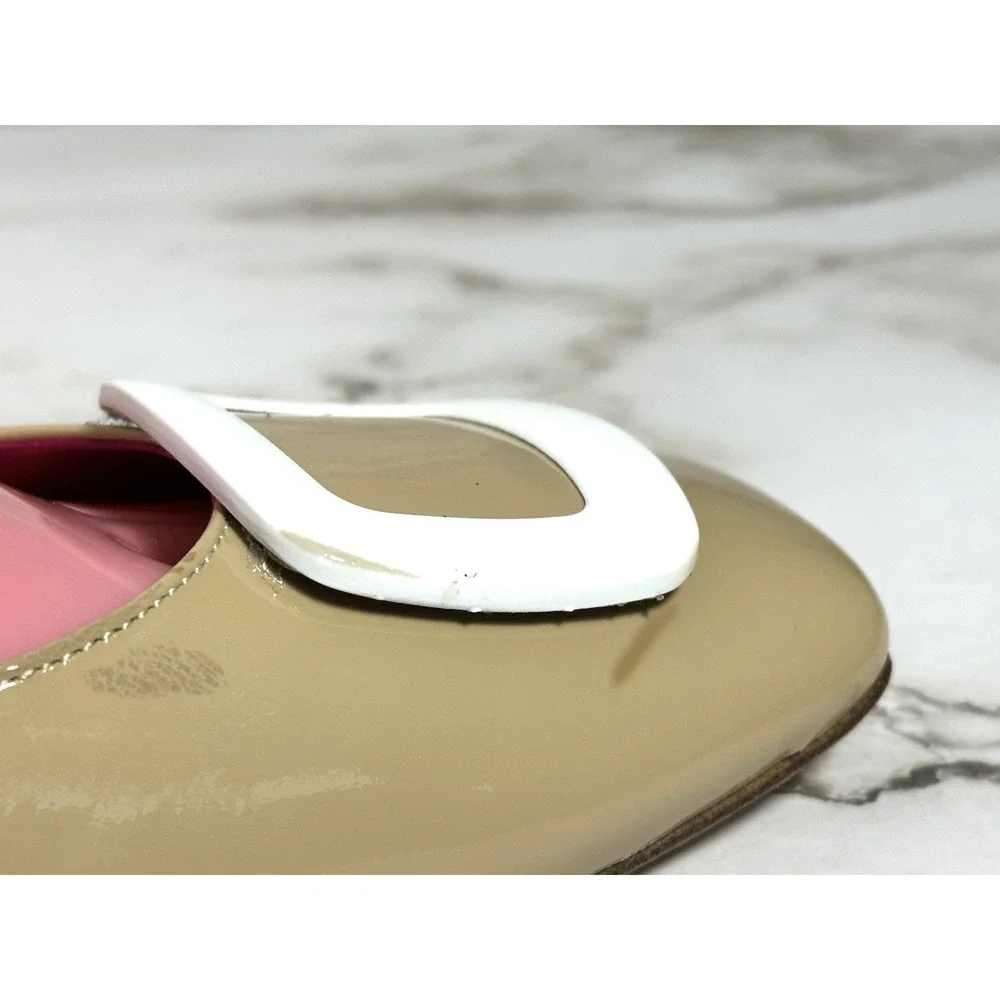 Ferca 81 Shoes Tan Beige Slingback Block Heel Tan White Size‎ (39) US 8-8.5